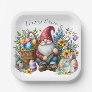 Watercolor Easter Gnome Personalised Paper Plate
