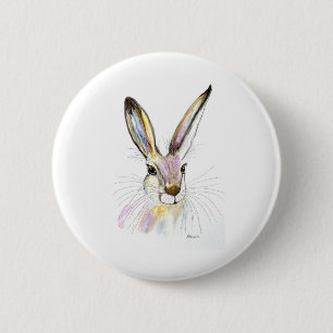 Watercolor Easter Hare Rabbit Animal Rustic Cute 6 Cm Round Badge
