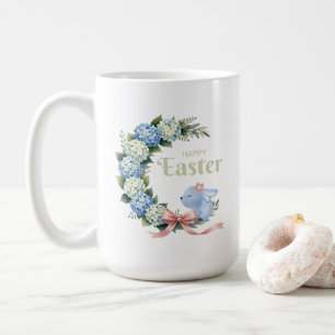 Watercolor Easter Hydrangea Wreath Cute Bunny Coffee Mug