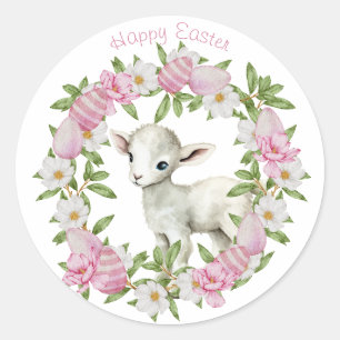 Watercolor Easter Lamb Personalised Classic Round Sticker
