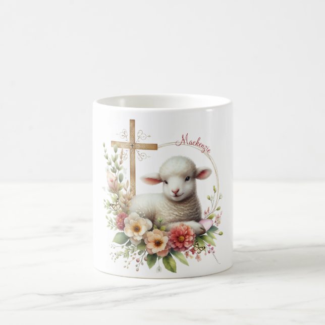 Watercolor Easter Lamb Personalised Coffee Mug (Center)