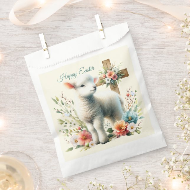 Watercolor Easter Lamb Personalised Favour Bag (Clipped)
