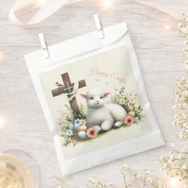 Watercolor Easter Lamb Personalised Favour Bag (Clipped)