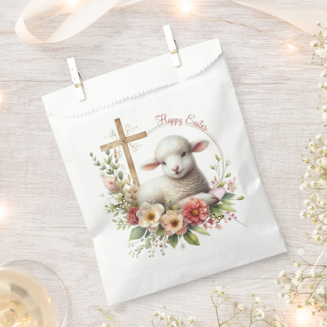 Watercolor Easter Lamb Personalised Favour Bag (Clipped)