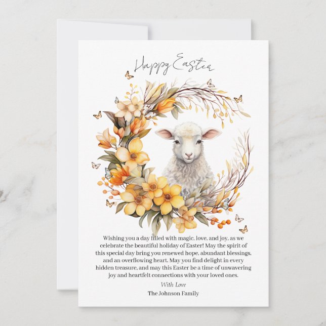 Watercolor Easter Lamb Personalised Holiday Card (Front)