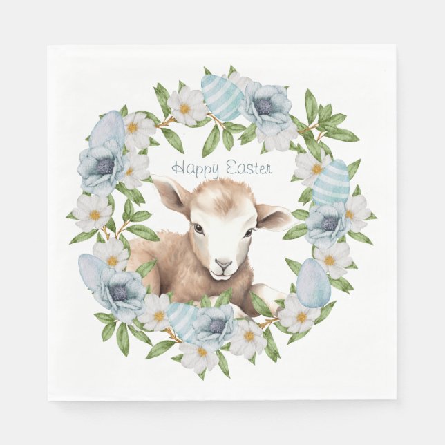 Watercolor Easter Lamb Personalised Napkin (Front)