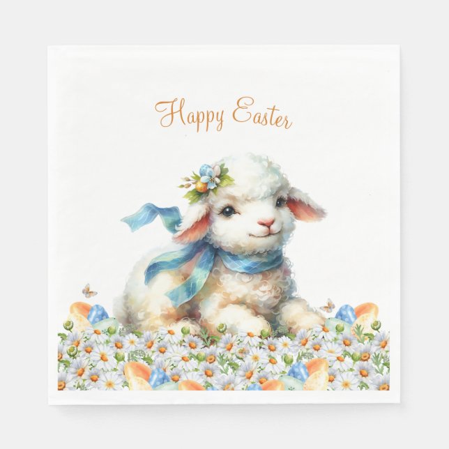 Watercolor Easter Lamb Personalised Napkin (Front)