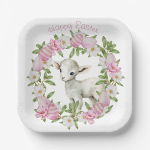Watercolor Easter Lamb Personalised Paper Plate