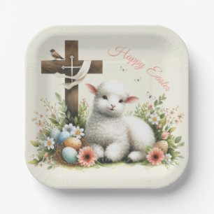 Watercolor Easter Lamb Personalised Paper Plate