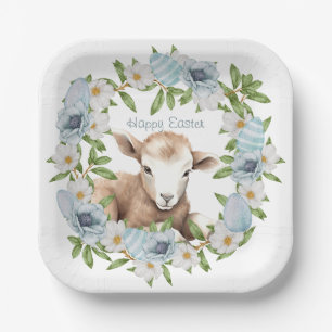 Watercolor Easter Lamb Personalised Paper Plate