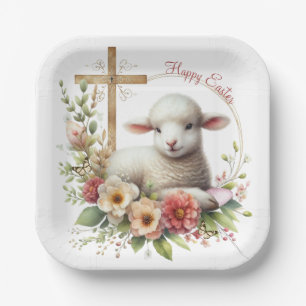 Watercolor Easter Lamb Personalised Paper Plate