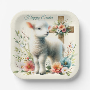 Watercolor Easter Lamb Personalised Paper Plate
