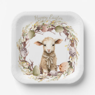 Watercolor Easter Lamb Personalised Paper Plate