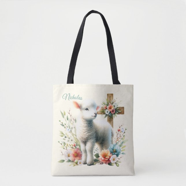 Watercolor Easter Lamb Personalised Tote Bag (Front)