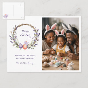 Watercolor Easter Lavender Cute Bunny Photo  Postcard