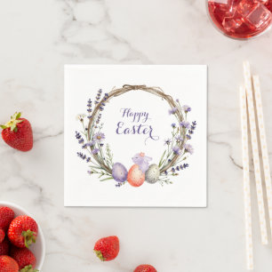 Watercolor Easter Lavender Wreath Eggs Bunny Napkin