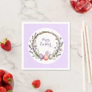 Watercolor Easter Lavender Wreath Eggs Bunny Napkin