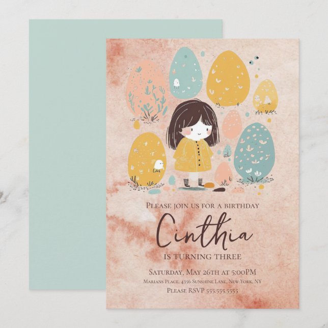 Watercolor Easter Pastel Toddler Girl Birthday  Invitation (Front/Back)
