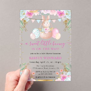 Watercolor Easter Rabbit and Flowers Baby Shower Acrylic Invitations