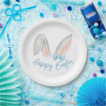 Watercolor Easter Rabbit Ears with Blue Bow Spring
