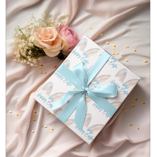 Watercolor Easter Rabbit Ears with Blue Bow Spring Wrapping Paper