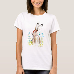 Watercolor Easter rabbit hare animal Blue flowers T-Shirt