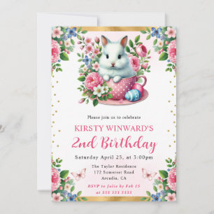 Watercolor Easter Rabbit Spring Flowers Birthday Invitation