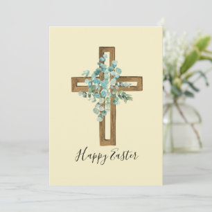 Watercolor Easter Rustic Cross and Eucalyptus 