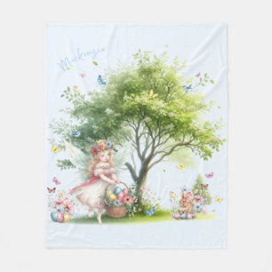 Watercolor Easter Spring Fairy Fleece Blanket