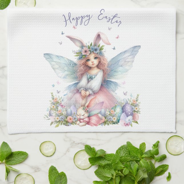 Watercolor Easter Spring Fairy Tea Towel (Folded)