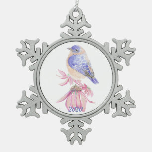 Watercolor Eastern Bluebird Blue Garden Bird Snowflake Pewter Christmas Ornament