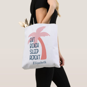 Watercolor Eat Beach Sleep Repeat Palm Tree  Tote 