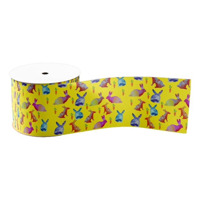 Watercolor Eatsern Rabbits Grosgrain Ribbon (Spool)
