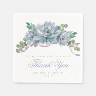 Watercolor Echeveria with Purple Ribbon Napkin