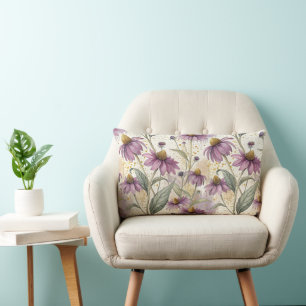 Watercolor Echinacea Purple & Gold Lumbar Cushion