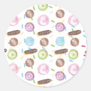 Watercolor Eclairs Doughnuts Fun Whimiscal Sweet Classic Round Sticker