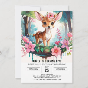 Watercolor Editable Deer Girl Birthday Invitation