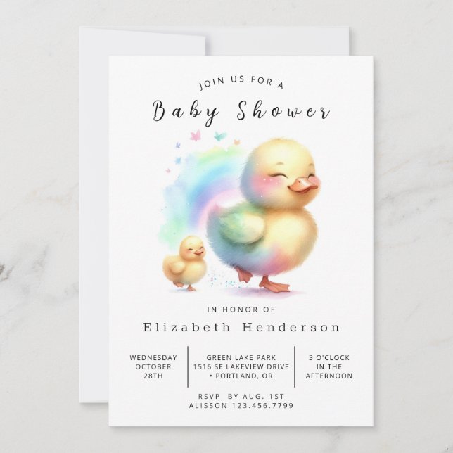  Watercolor Editable Duck Baby Shower  Invitation (Front)