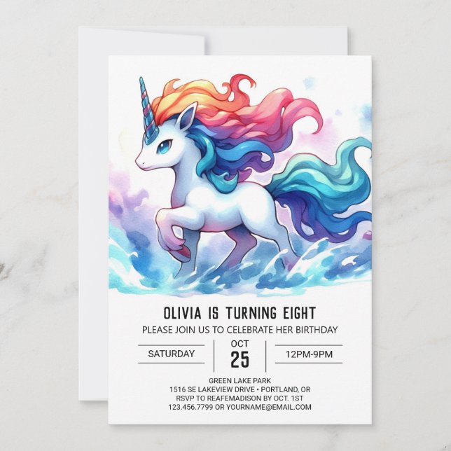 Watercolor Editable Horse Birthday Invitation (Front)