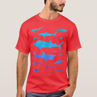 Watercolor Effect 15 Kinds of SharksMarine Biology T-Shirt