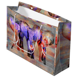 Watercolor effect  Elephant Digital Art Large Gift Bag