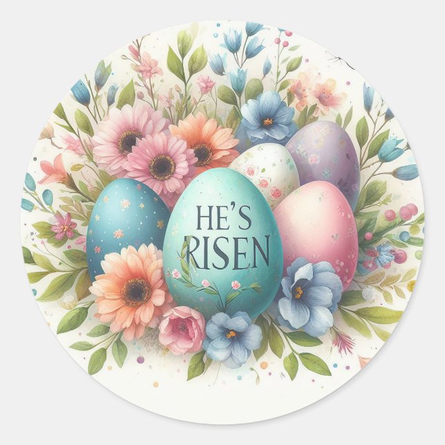 Watercolor eggs and flowers classic round sticker (Front)