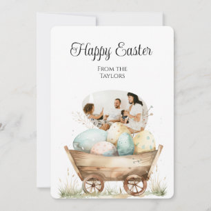 Watercolor Eggs Basket Happy Easter Family Photo Holiday Card