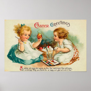 Watercolor Eggs Fine Vintage Easter Greetings Poster