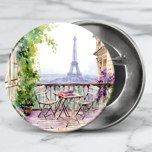 Watercolor Eifel Tower Paris French Cafe 6 Cm Round Badge