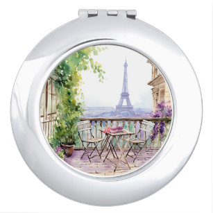 Watercolor Eifel Tower Paris French Cafe Compact Mirror