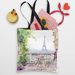 Watercolor Eifel Tower Paris French Cafe Tote Bag