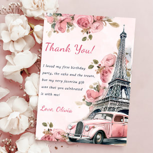 Watercolor Eiffel Tower Birthday Thank You Card