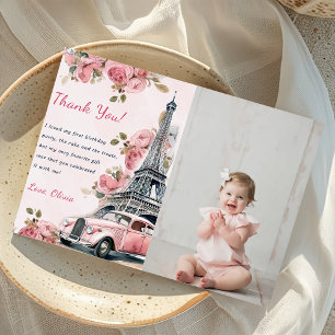 Watercolor Eiffel Tower Birthday Thank You Card