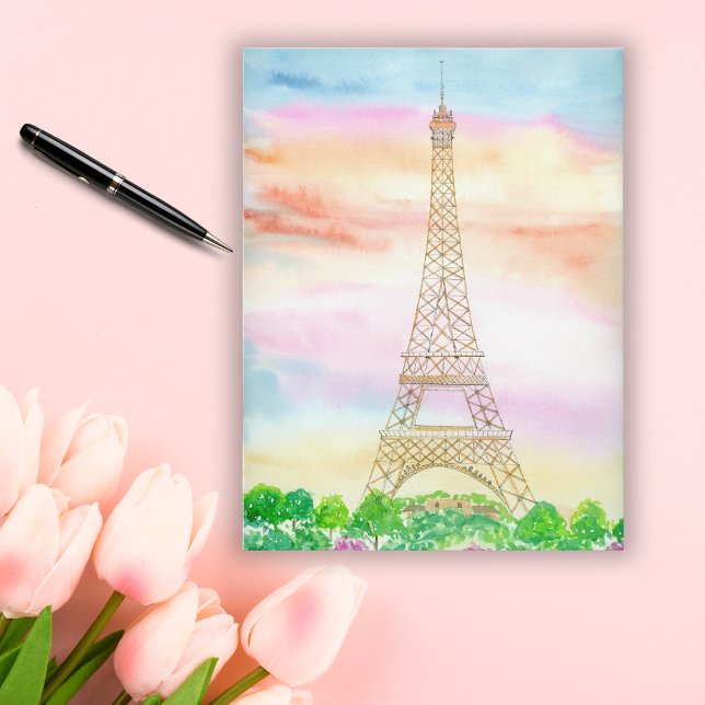 Watercolor Eiffel Tower During Sunset Paris Postcard (Creator Uploaded)